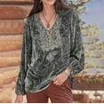 thumbnail image 2 of Long Sleeve Shirts For Women V Neck Floral Print Velvet Shirt Casual Top Blouse Oversized Boho Embroidered Tunic Shirts Womens Long Sleeve Tops, 2 of 4
