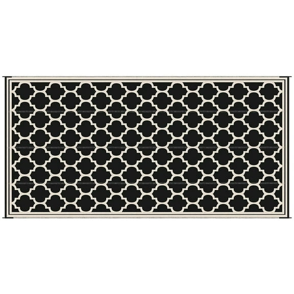 GVN Floor Rug,Indoor Door Mat,Reversible Outdoor Rug, 9'x 18' Waterproof Straw Floor Mat, Portable RV Camping Carpet, Black & Beige