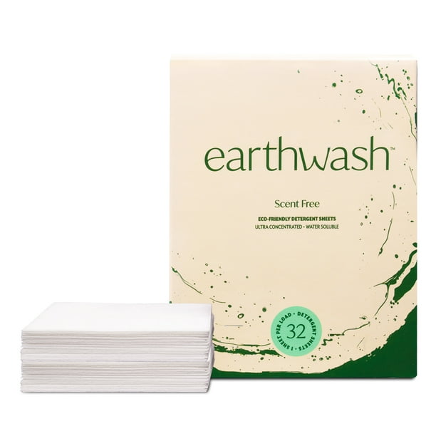 Earthwash Laundry Detergent Sheet, Scent Free v2 (32 Concentrated