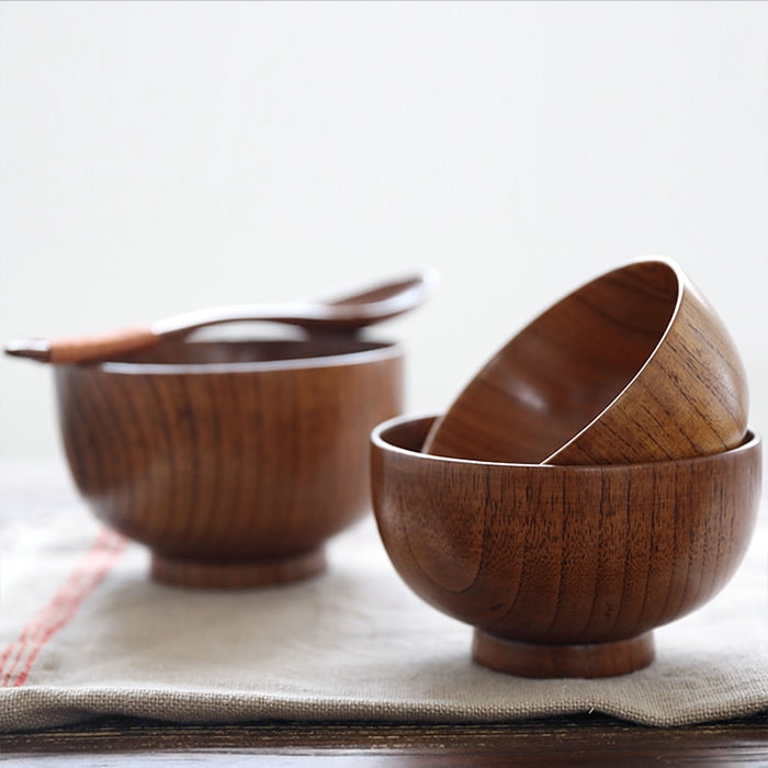 Japanese Style Solid Wood Bowl Children Kids Baby Serving Tableware for Salad Rice Miso Soup Fruits Decorative Display gifts, single bowl