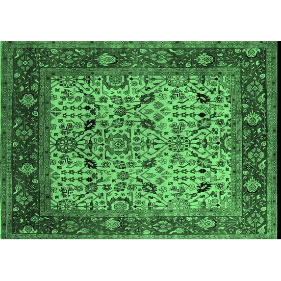 Ahgly Company Indoor Rectangle Oriental Emerald Green Industrial Area Rugs, 2' x 4'
