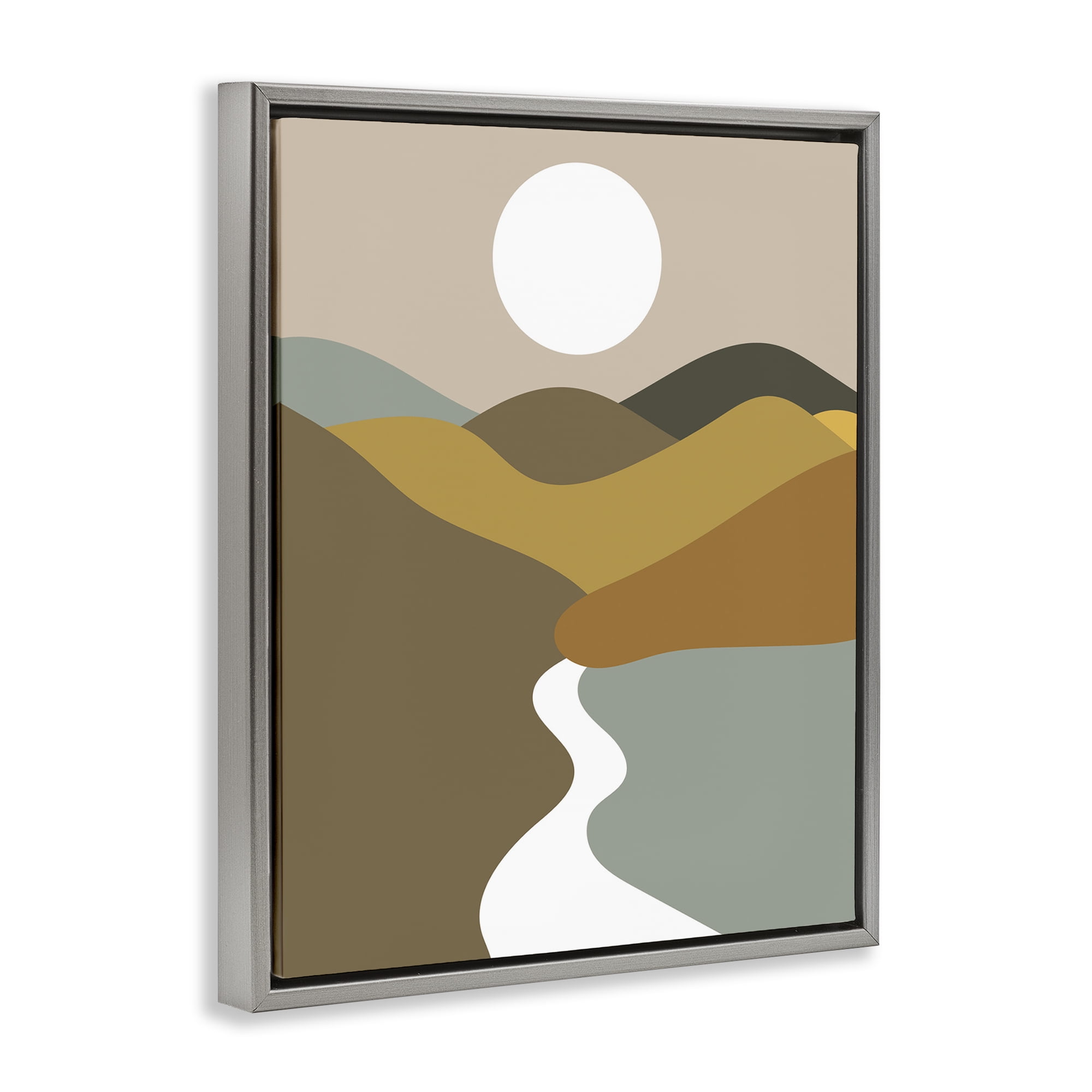 Stupell Industries River Towards Mountains Landscape Painting Gray Floater Framed Art Print Wall Art, 17 x 21