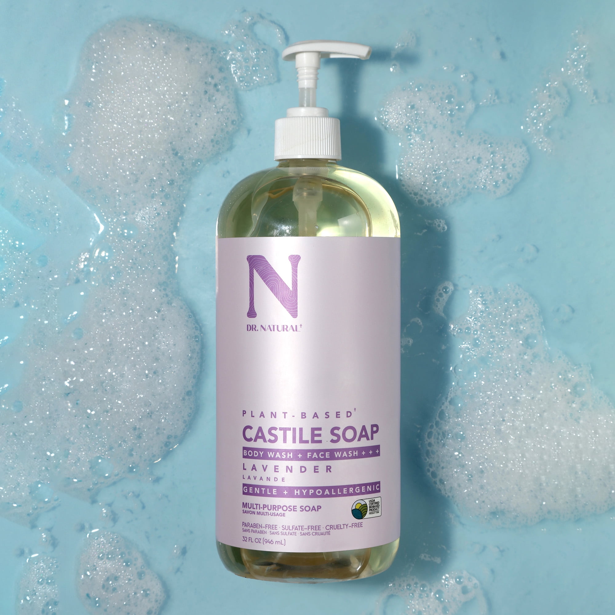 Dr. Natural Castile Liquid Soap, Bathroom Soap, Lavender, 32 oz, 2 pk