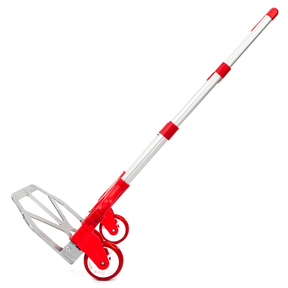 Folding Hand Truck Dolly, 165 Lbs Capacity Dolly Cart, Aluminum Portable Foldable Hand Cart with Retractable Handle for Shoping, Office, Travel, Moving,  Red