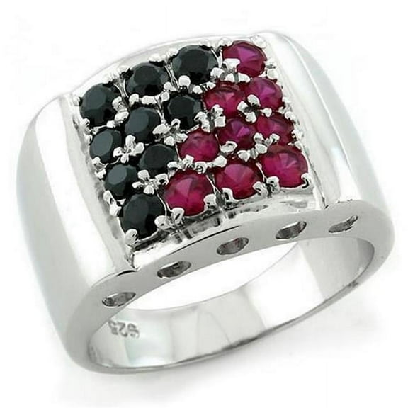 Alamode LOAS1103-7 Rhodium 925 Sterling Silver Ring with AAA Grade CZ, Multi Color - Size 7