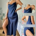 thumbnail image 4 of Wyongtao Women's Satin Nightgown Silk Slip Dress Sleepwear Sexy V Neck Negligee Lingerie Short Nightwear with Split,Navy L, 4 of 8