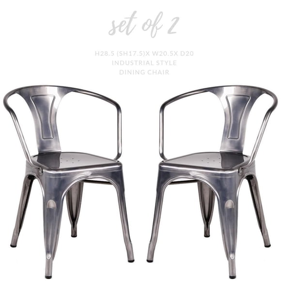 Tolix arm chair in gun metal, metal industrial dining chair set of 2