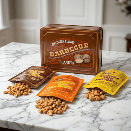 Sugar Plum Chocolates BBQ Peanuts Food Gift Basket Gourmet Nuts Mix Crunchy Bites Metal Tray 3 Count 12 Oz