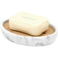 thumbnail image 5 of Luxspire Soap Dish Tray, Resin Soap Dish, Bamboo Soap Bar Holder Box for Shower Kitchen Sink, Double Layer Draining Soap Container Box, Wood Soap Case, Bathroom Marble Pattern Tray, Gravel White, 5 of 8