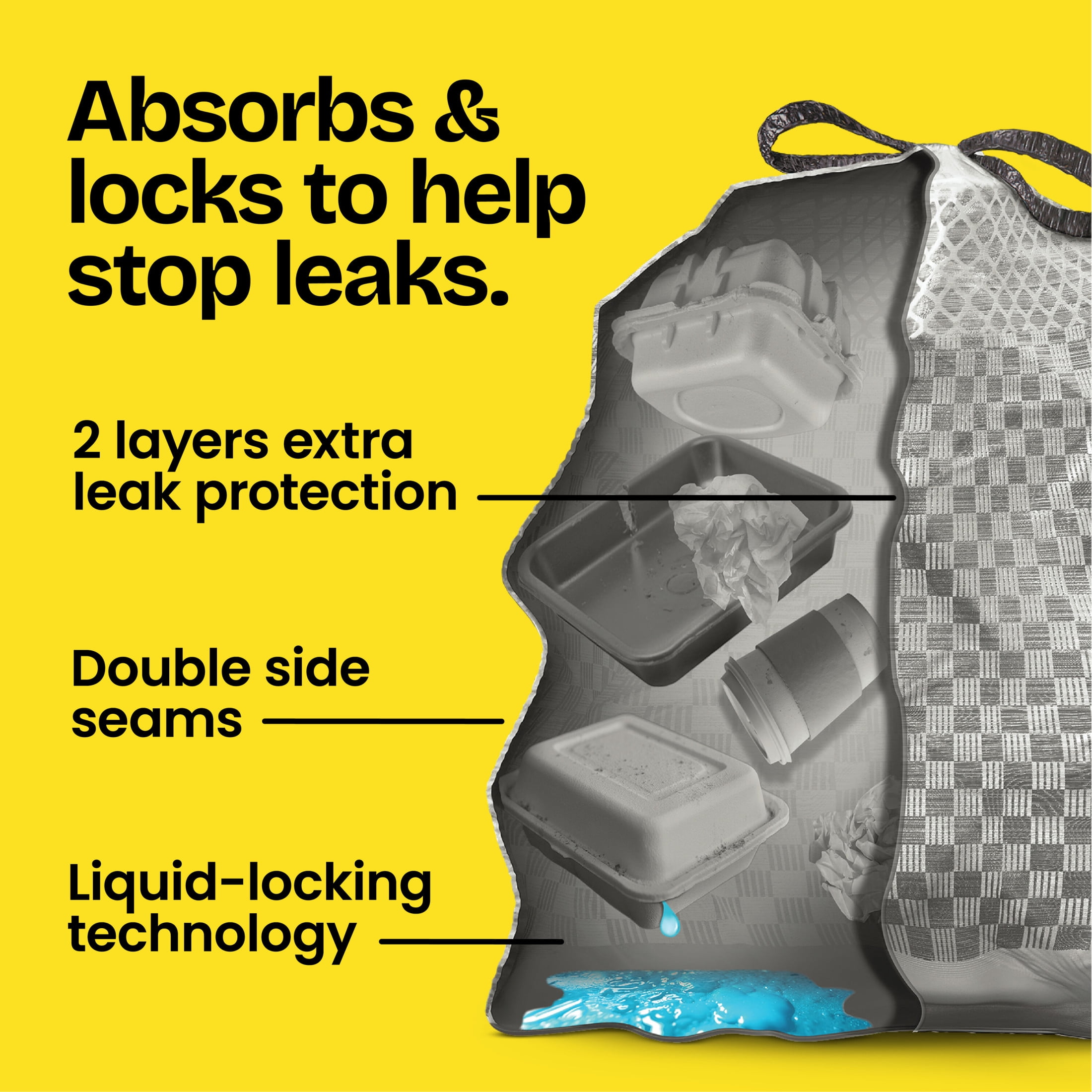 Glad ForceFlex MaxStrength LeakGuard Tall Kitchen Trash Bags, 13 Gal, Sunshine Lemon Scent, 90 Ct