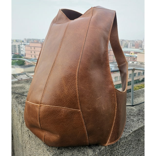 Toyella 2108 Men's Backpack Crazy Horse Leather Backpack Retro Dark Brown College Style Student Backpack Boys Backpack Lychee brown Not adjustable