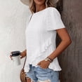 thumbnail image 5 of FRSASU Women's Eyelet T-Shirt Hollowed-Out Crew Neck Short Sleeve Cross Ruffle Hem Casual Summer Tunic Tops White, 5 of 7