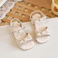 thumbnail image 4 of Viluyesy Girls Sandals Kids Summer Open Toe Daisy Flower Bow Hook and Loop Strap Flat Princess Shoes Beige Size 2 Big Kids, 4 of 7