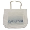 thumbnail image 1 of Winter Shopping Bag, Cold Season Scene in a Park Trees Foggy Misty Blurry Ice Freezing Weather Image, Eco-Friendly Reusable Bag for Groceries Beach and More, 15.5" X 14.5", Cream, by Ambesonne, 1 of 2