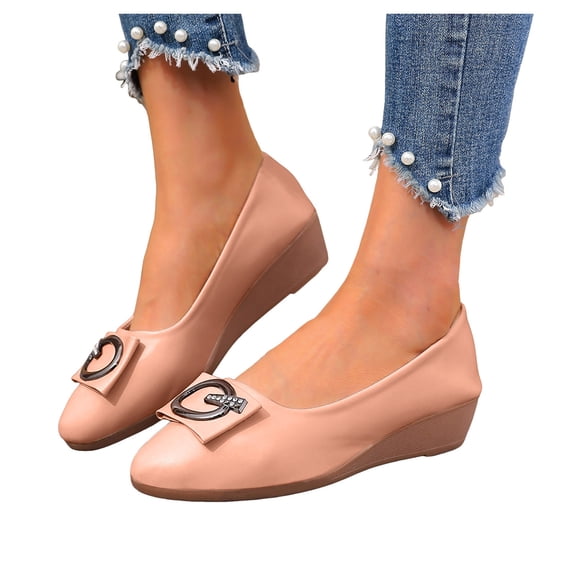 Women's Soft Leather Wedge Loafers Comfortable Slip On Low Top Casual Shoes Pointed Toe Business Dress Shoes Brown Size 8