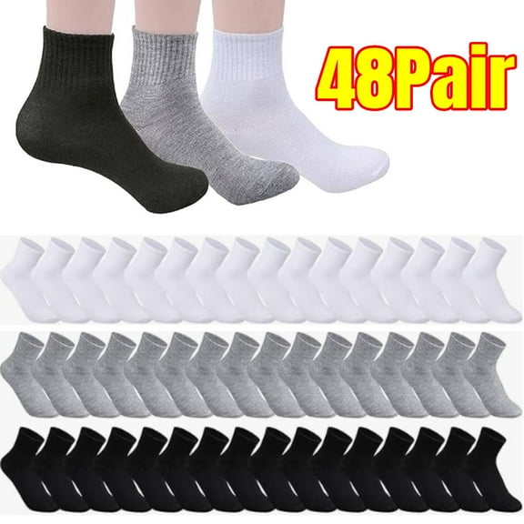 48 Pairs Thin Crew Socks for Men & Women, Breathable Casual Athletic Ankle Socks
