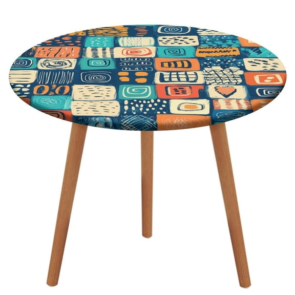 Color Geometry (40) Tablecloth Round Elastic Fitted Waterproof Table Cover Cloth for Dining Room Indoor Outdoor Decor