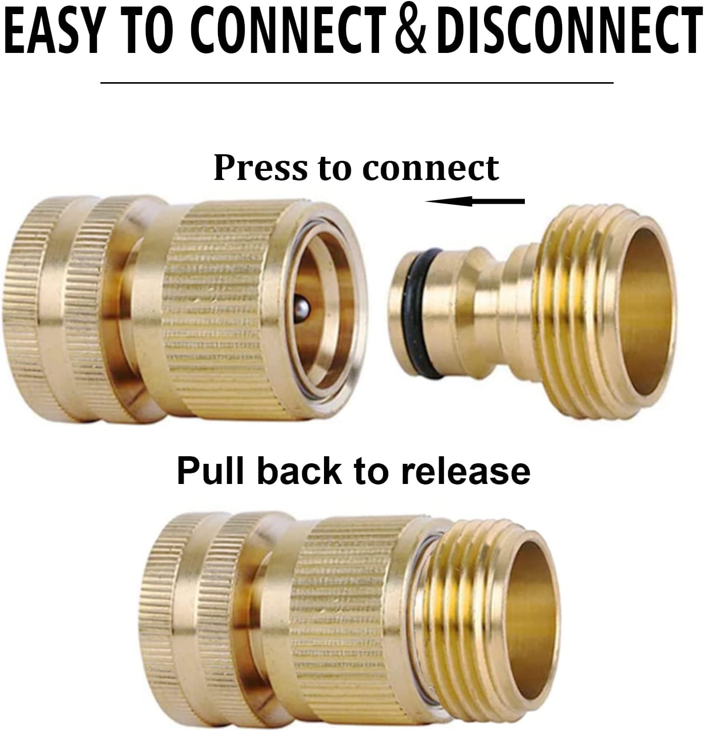 Brass Hose Quick Connect, 3/4 Inch GHT Thread Garden Hose Quick Connector No-Leak Water Hose Quick Connect Fittings Male and Female - 4Packs