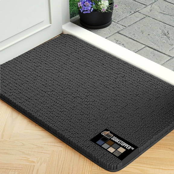 GORILLA GRIP Ultra Absorbent Grippy Doormat for Muddy Dog Paws, 30x20 Machine Washable Soakstopper Rugs Cleaner Floors, Bed Mat for Dirty Dogs, Indoor Entrance Door Rug Pet Bed Mats Charcoal