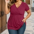 thumbnail image 2 of Wang6 Women's Plus Size V Neck T Shirt Causal Short Sleeve Flowy Tops Loose Fit Summer Pleaded Tees Red XL, 2 of 4