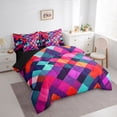 thumbnail image 3 of Castle Fairy Colorful Plaid Girl Bedding Comforter Set,Geometric Grid Full Bedding Set, 3 of 8