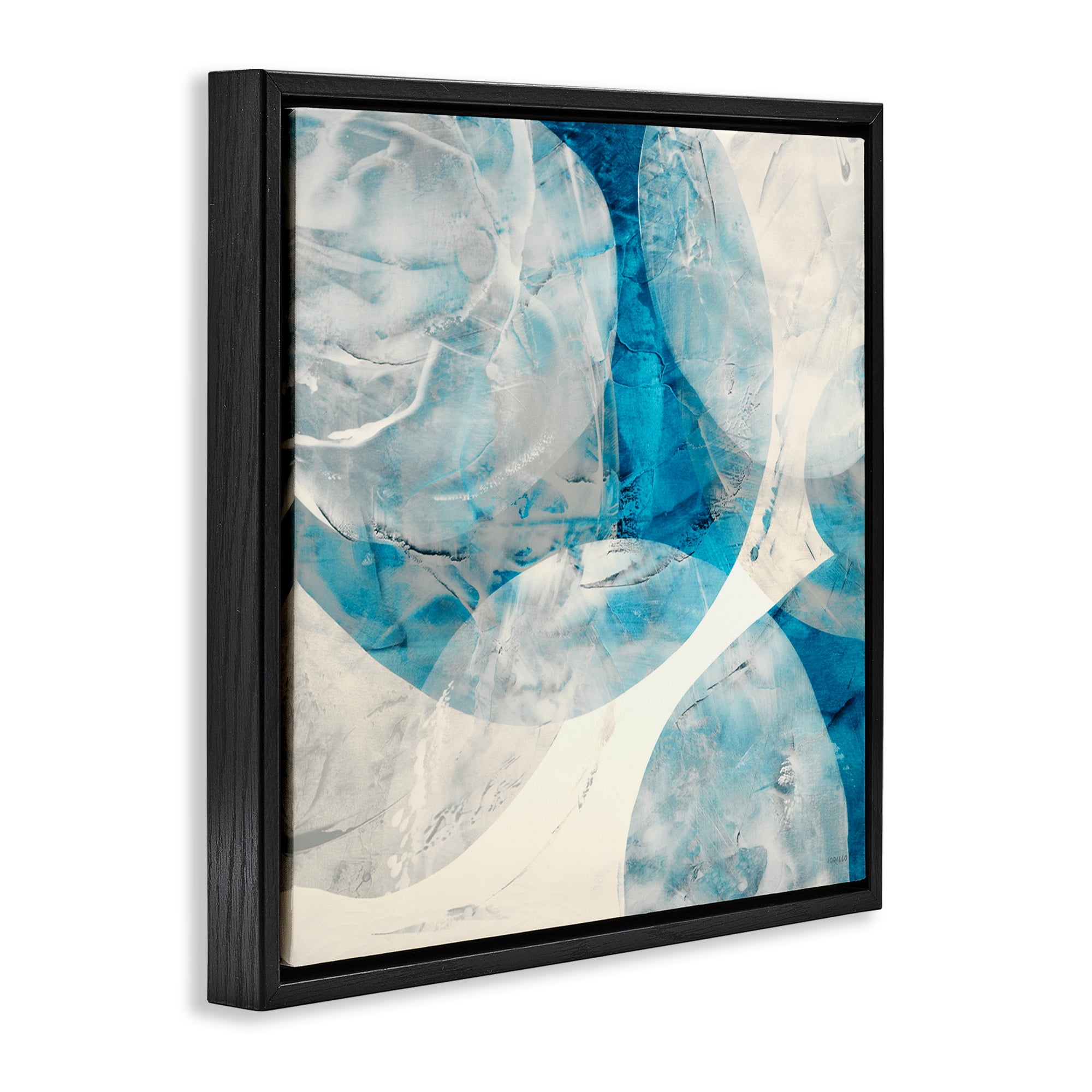 Stupell Industries Layered Blue Spheres Abstract Painting Black Floater Framed Canvas Art Print Wall Art, 25 x 25