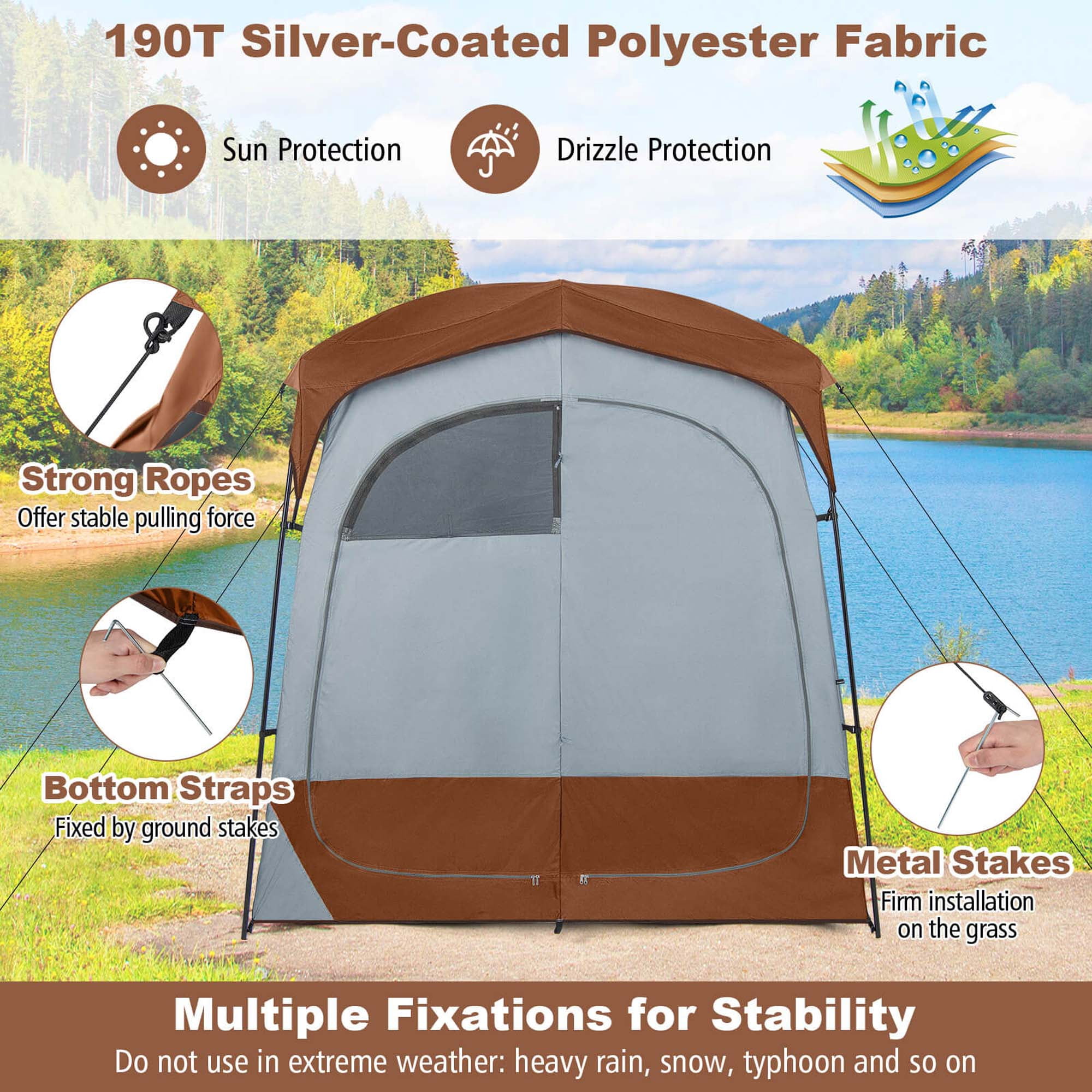 Goplus 2 Room Shower Tent Oversize Privacy Shelter Portable Dressing Toilet Outdoor Brown