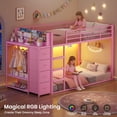thumbnail image 5 of Bunk Bed Twin Over Twin with Bookshelf, 4 Storage Drawers, Metal Low Bunk Bed with Power Outlet & RGB Lights, Clothing Rack & Shelves, Guardrail & Ladder, Pink, 5 of 9