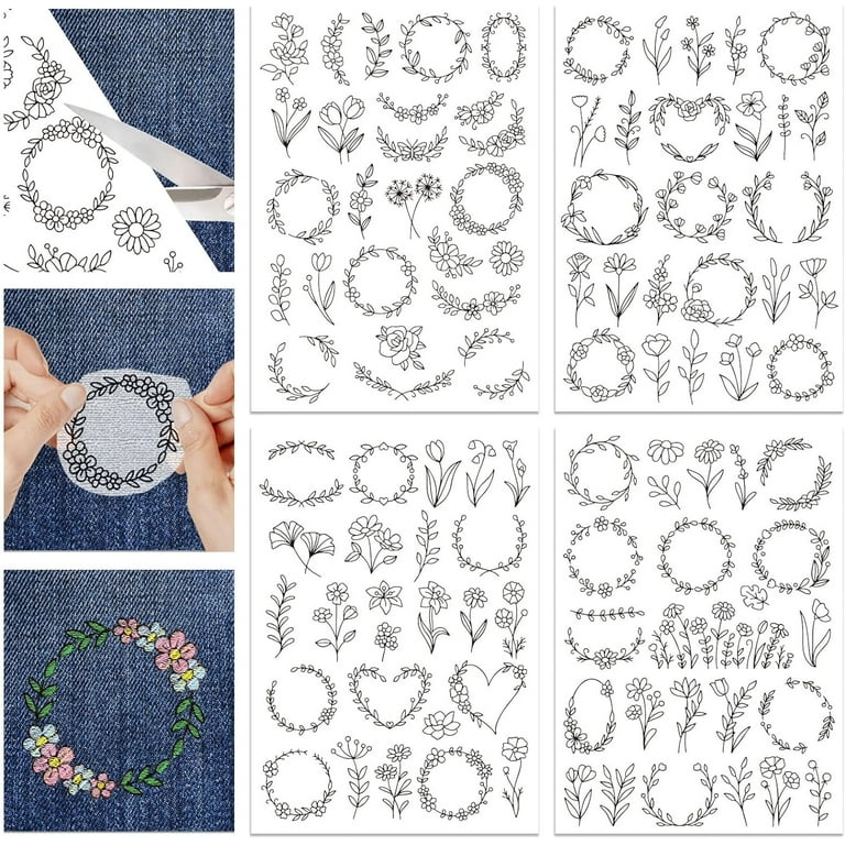 70Pcs Flowers Pattern Water Soluble Hand Sewing Stabilizers Animals Stick  and Stitch Embroidery Designs Paper for Fabric Embroidery Stitch Practice  Embroidery Patterns Transfers 4 Sheets 