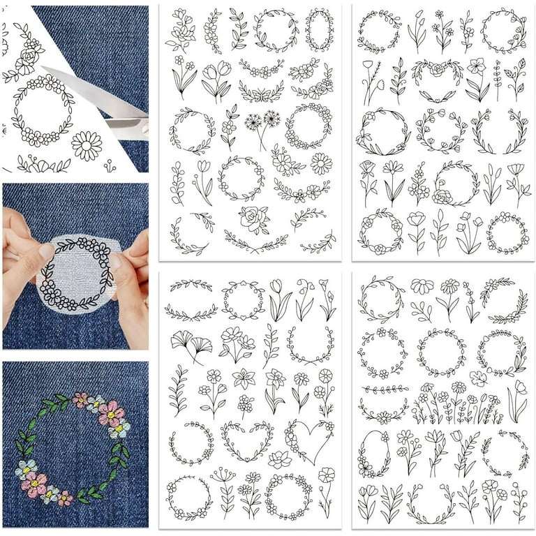 70Pcs Flowers Pattern Water Soluble Hand Sewing Stabilizers Animals Stick  and Stitch Embroidery Designs Paper for Fabric Embroidery Stitch Practice