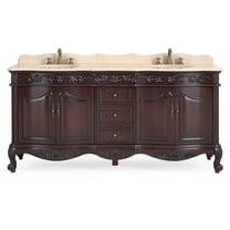 Benton Collection 72" Traditional Cherry Brown Bathroom Vanity with Cream Marble Top