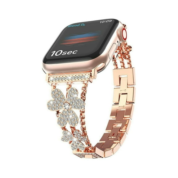 Dwitch Clover Band for Apple Watch Bands for Women for 49mm 45mm 44mm 42mm, Cute iWatch Bands with Glitter Shiny Diamond Luxury Band for Apple Watch Ultra 2/1 Series 9 SE 8 7 6 5 4-1,Rosegold
