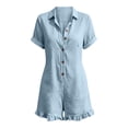 thumbnail image 6 of LEKODE Women Romper Wide Leg Rompers V Neck Button Down Short Sleeve Jumpsuits with Pockets Flap Pocket Romper Short Rompers Collared Neck Jumpsuit Casual Outfits for Women Sky Blue M, 6 of 6
