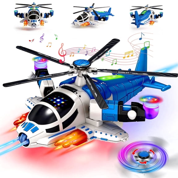 Caunedy Helicopter Toy with Lights & Sounds,360°Freedom,Operated Automatic Bump,Play Airplane Gift for Toddlers Boy Ages 3-5