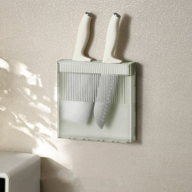 Pisexur 1 Semi Transparent Storage Box Knife Rack Hidden Kitchen Knife Rack Avoid Injury Breathable Wall Mounted Knife Block Green