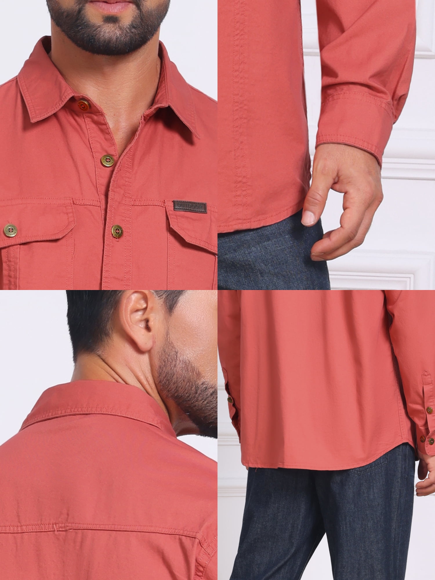 DARING DIVA Men's Casual Workwear Long Sleeve Button Down Hiking Shirts S Red