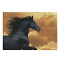 thumbnail image 1 of Horses Cutting Board, Portrait of Galloping Friesian Horse with Hot Sun Rays Intensity Honor Grace Theme, Decorative Tempered Glass Cutting and Serving Board, Large Size, Black Orange, by Ambesonne, 1 of 1