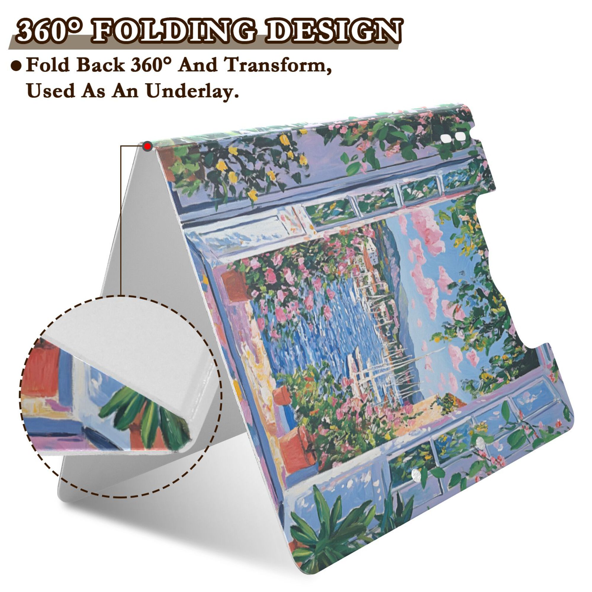 FORMRS A4 Clipboard Folder with Pen Holder Horizontal Foldable School Office Binder, Blue Floral Window