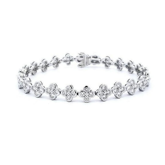 Sparkle Jewels Round Cubic Zirconia Floral Tennis Bracelet 14K White Gold Finish