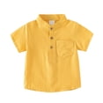thumbnail image 3 of Landzoo Toddler Kids Boys Girls Shirts Solid Color Short Sleeve Mandarin Collar T-Shirt Summer Loose Fit Boys Tops Size 2-3 Years Yellow, 3 of 8