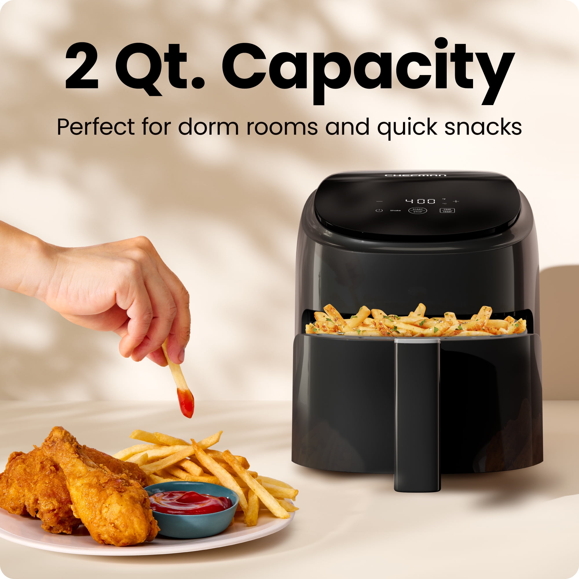Chefman TurboFry 2-Quart Digital Air Fryer, Compact Design for Quick Meals, Dishwasher-Safe – Black