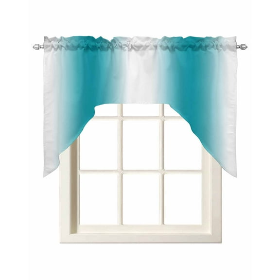 Aqua Ombre Kitchen Swag Valances for Windows, Farmhouse Stripes Modern Art Swag Valances Curtains for Living Room, Rod Pocket Window Treatments for Bathroom, Bedroom, Cafe, 56"x36"