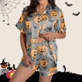 thumbnail image 2 of Personalized Customized Clothing DIY Pajamas for Women Set 2 Piece Halloween Short Sleeve Sleepwear Graphic Satin Button Down Shorts Silk Satin Pajama Set, 2 of 7