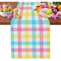 Linen Easter Blue Pink Yellow Buffalo Check Plaid Table Runner 72 Inches Long Spring Summer Holiday Farmhouse Table Decor for Dining Room Kitchen Home Party