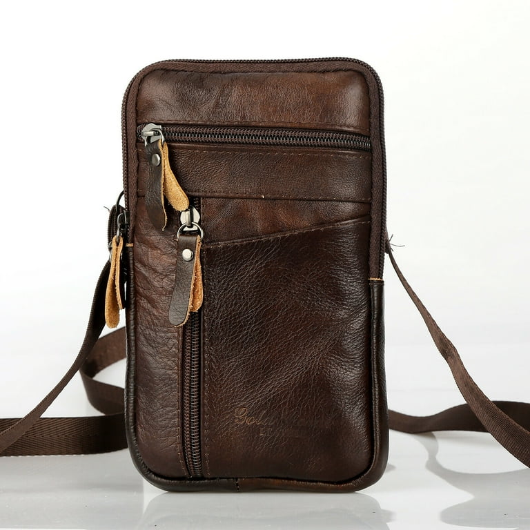 Men s Genuine Leather Fashion Phone Pouch Hand Bag Shoulder