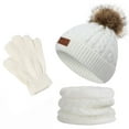 thumbnail image 2 of QLEICOM Toddler Winter Hat,Hat and Gloves for GirlsKids 3 Piece Winter Set Includes Pom Pom Beanie Matching Neck Warmer and Warm Gloves for Complete Cold Weather Protection Coordinated Set Fun White, 2 of 9