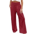 thumbnail image 3 of Horkkom Beach Pants for Women Elastic Waist Solid Color Linen Pants Summer Loose Pleated Casual Pants with Pockets, S-2XL, 3 of 6