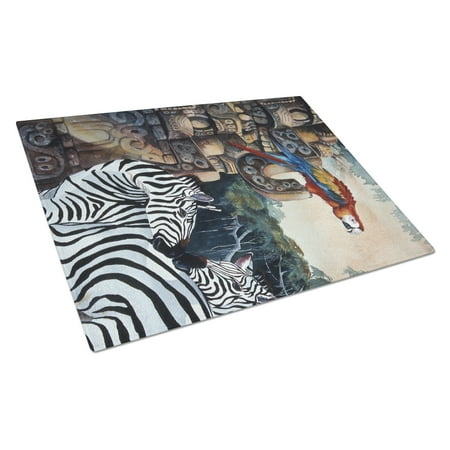 

Caroline s Treasures JMK1200LCB Zebras and Parrots Glass Cutting Board Large 12H x 16W multicolor
