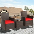 thumbnail image 3 of Patiojoy 3 Pieces Patio Rattan Conversation Furniture Wicker Chairs with Coffee Table & Cushions Red, 3 of 10