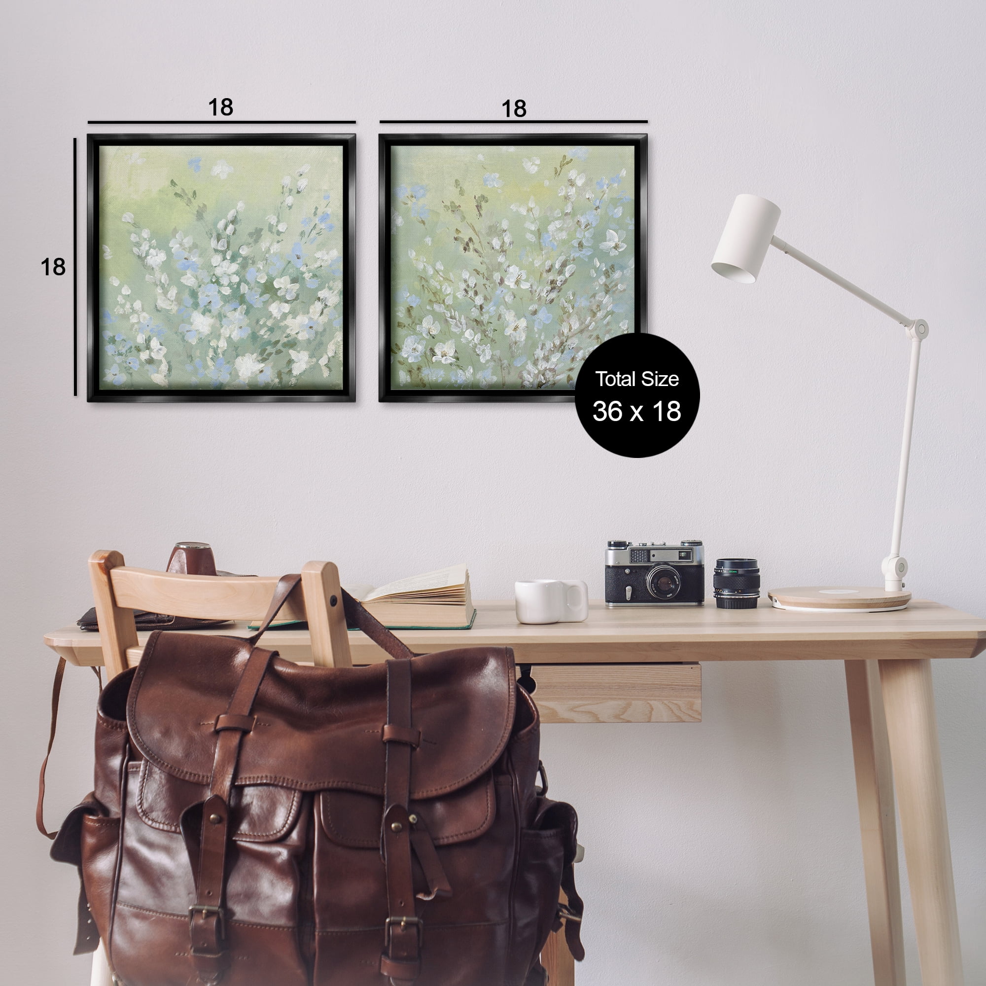 Stupell Industries Wispy Willows Blooms Floral & Botanical Painting Black Floater Framed Canvas Art Print Wall Art, 18 x 18, Set of 2